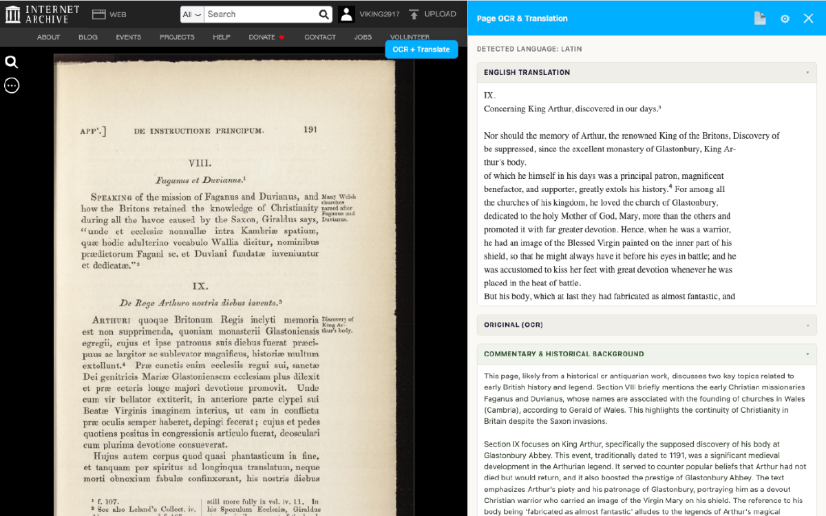 Translating Internet Archive books on the fly